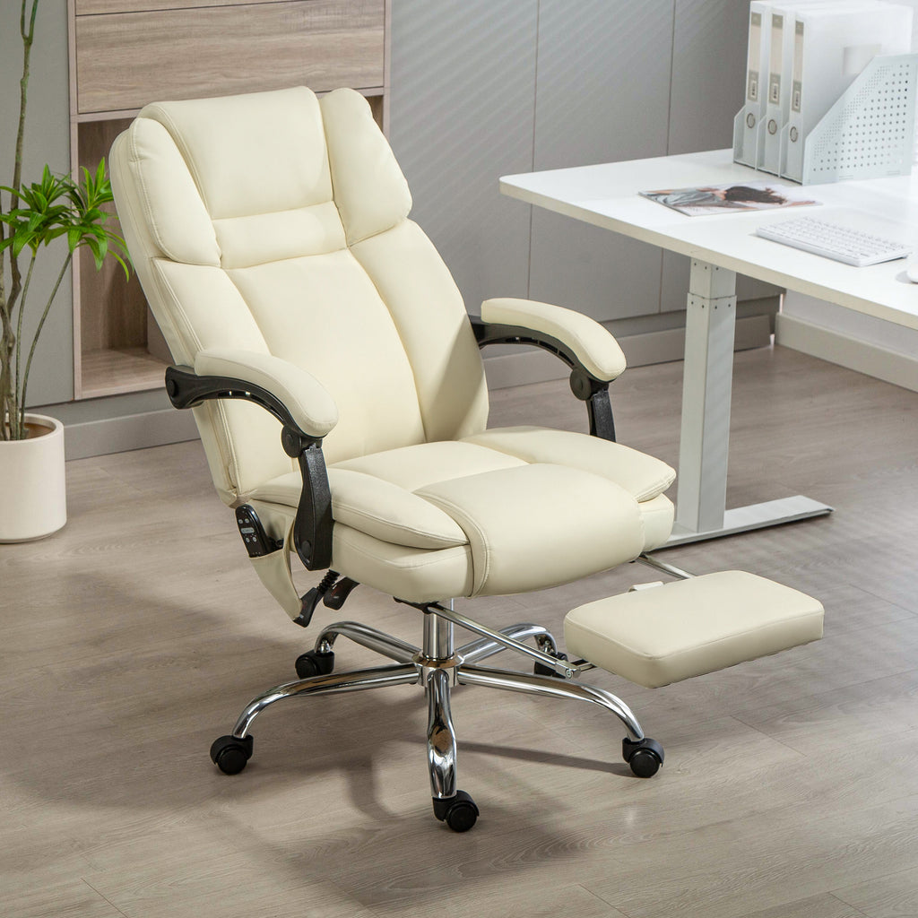 Massage Office Chair, Reclining Executive Office Chair with 6-Point Vibration, Footrest and High Back, White