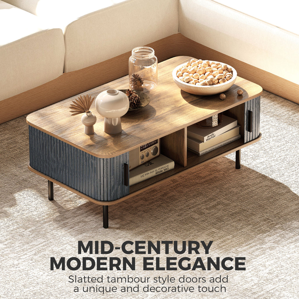 Nordic Side Table ምስ Fluted Tambour ዝንቀሳቐስ ማዕጾታትን ኣስራሓ እግሩን፣ መበሊ ዕቑር ንዘቕርብ ሳንዱቕ ንመቀመጢ ክፍሊ፣ ጸሊም