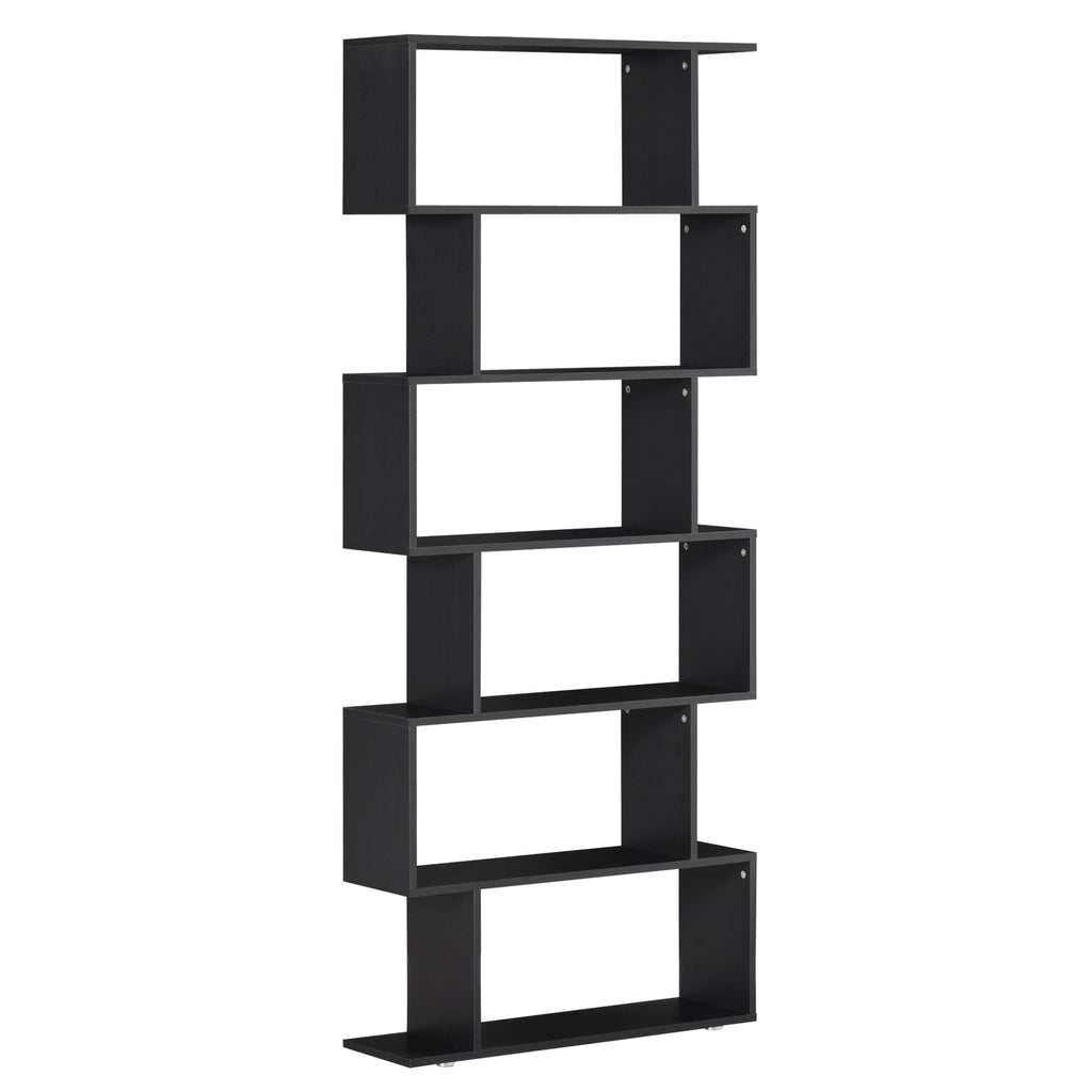 Wooden S Shape Bookcase 6 Shelves Storage Display Home Office Furniture