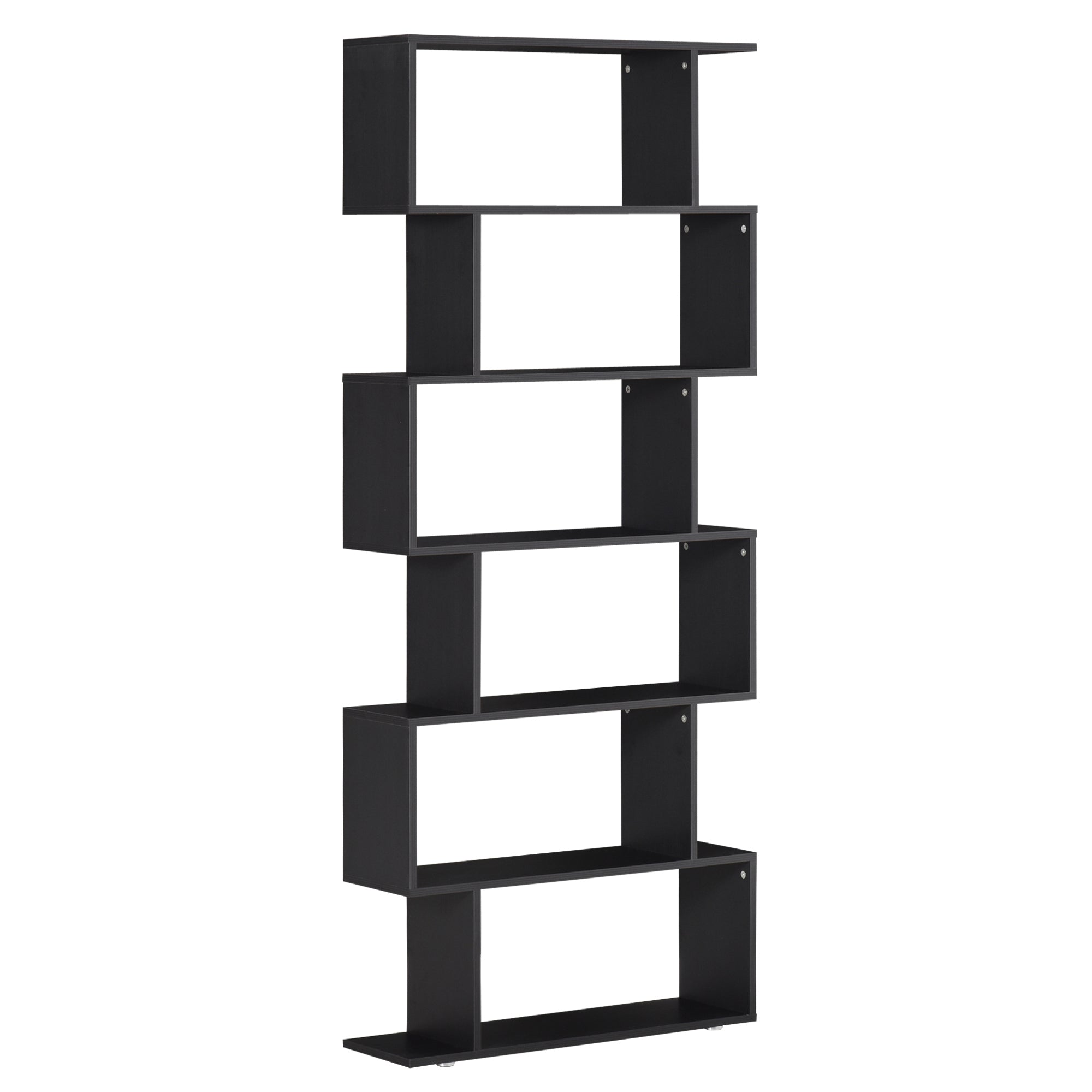 Wooden S Shape Bookcase 6 Shelves Storage Display Home Office Furniture