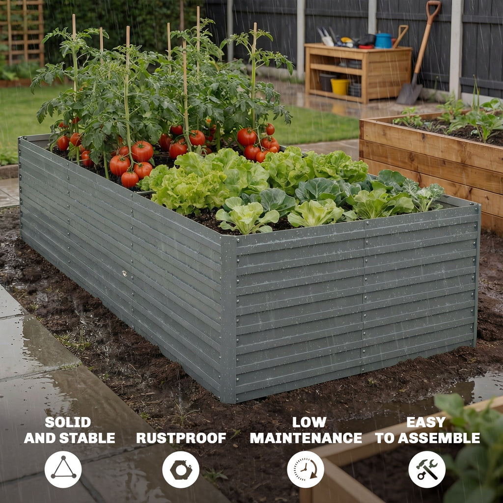 6' x 3' x 2' Raised Garden Bed, Galvanized Planter Box for Growing Flowers, Herbs and Vegetables, Light Grey
