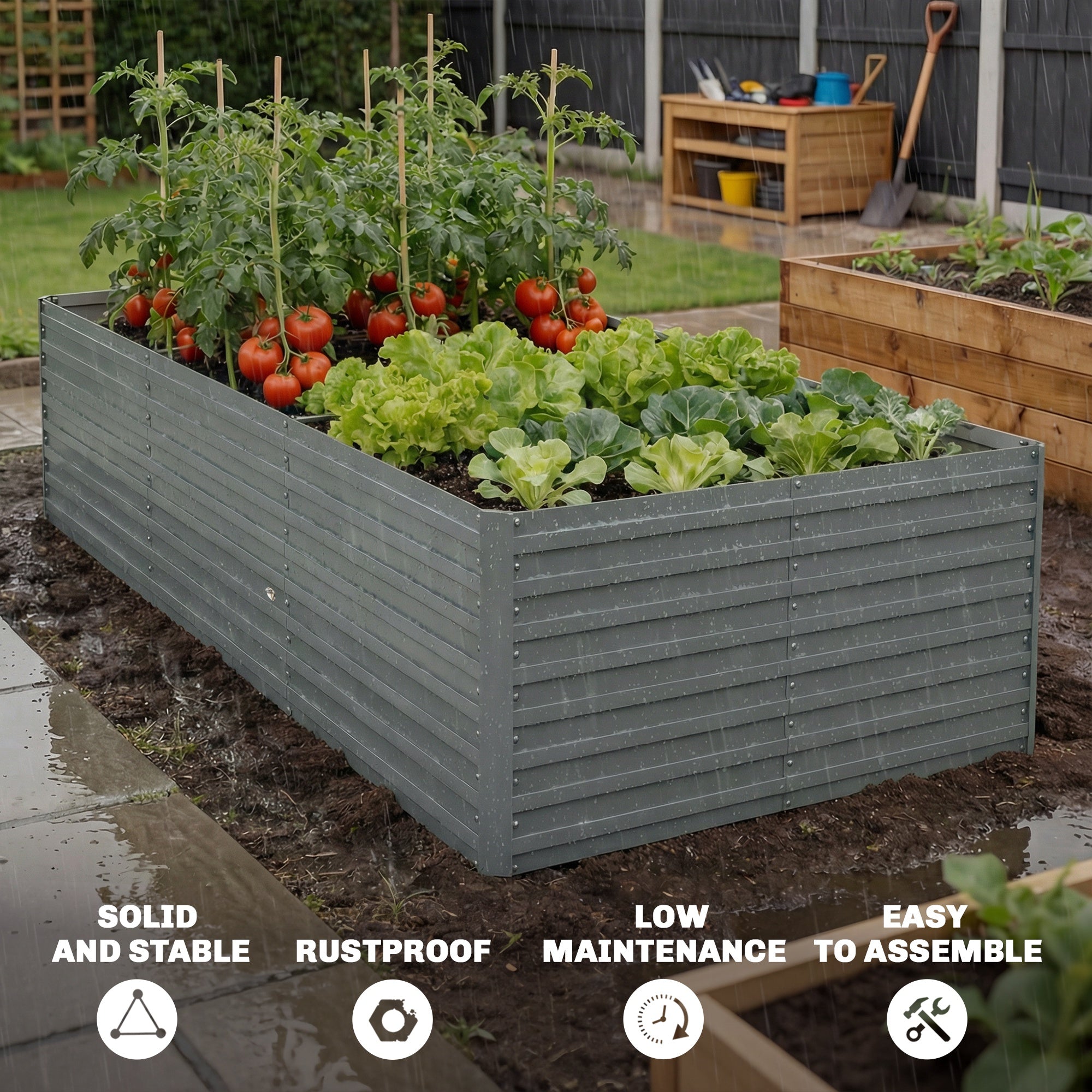 6' x 3' x 2' Raised Garden Bed, Galvanized Planter Box for Growing Flowers, Herbs and Vegetables, Light Grey
