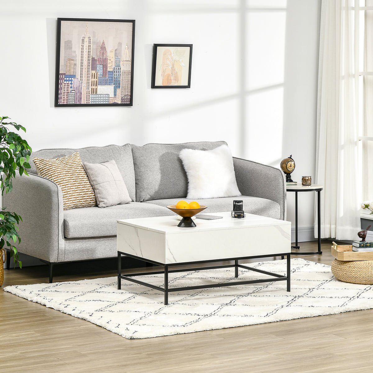 Lift Top Coffee Table with Hidden Storage Compartment Lift Tabletop Center Table for Living Room, Grey