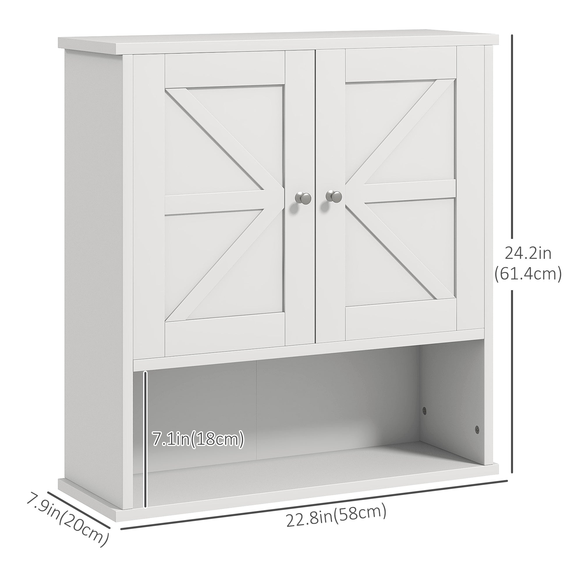 Farmhouse Bathroom Medicine Cabinet, Wall Cabinet with Barn Doors, and Adjustable Shelf for Laundry Room, White