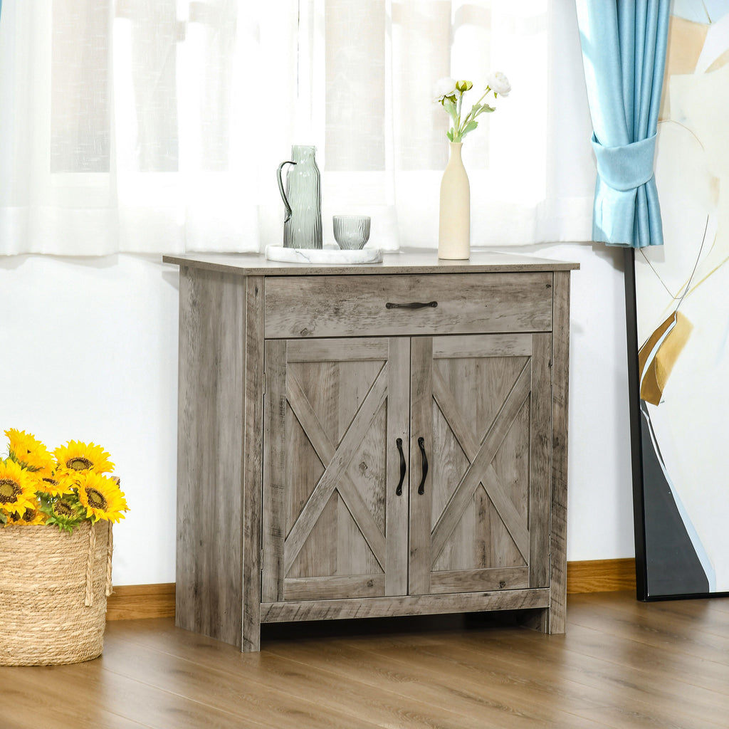 Farmhouse Sideboard Buffet Cabinet, Storage Cabinet with Barn Doors, Ash Grey
