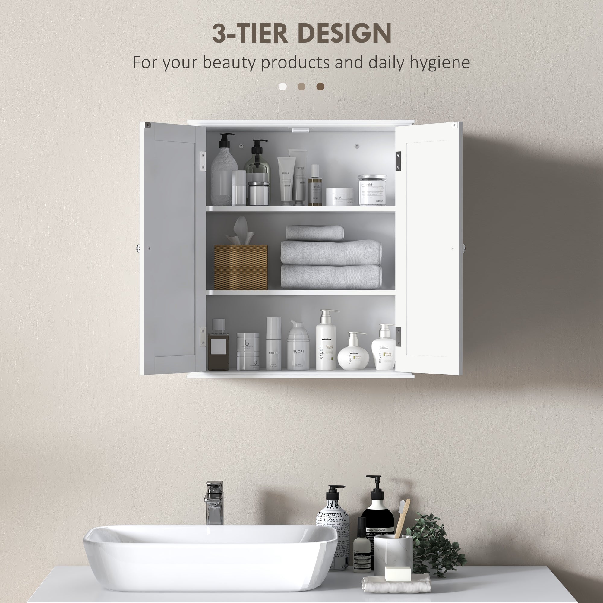 Bathroom Medicine Cabinet, Wall Cabinet with 2 Doors and Adjustable Shelf, Space Saver Over Toilet Cabinet