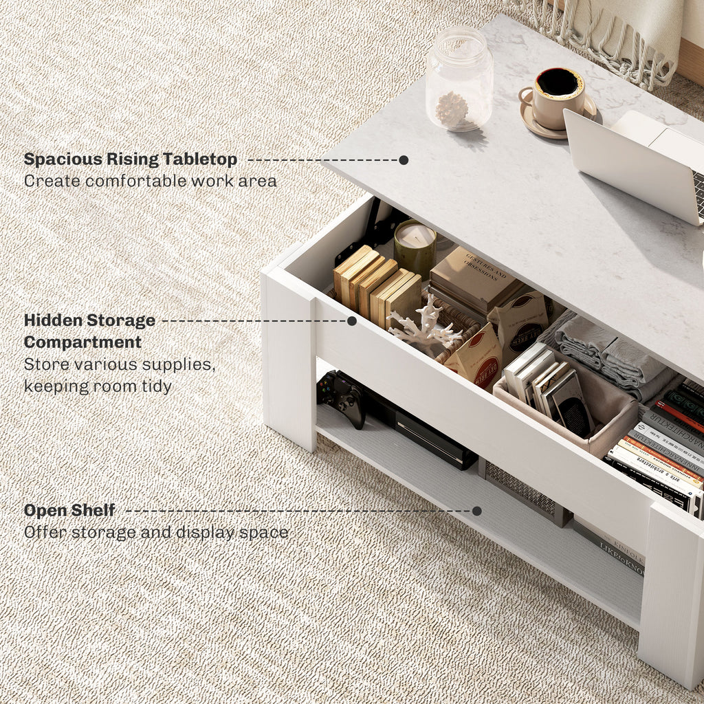 Lift Top Coffee Table with Hidden Storage Compartment and Open Shelf, Center Table for Living Room, Grey