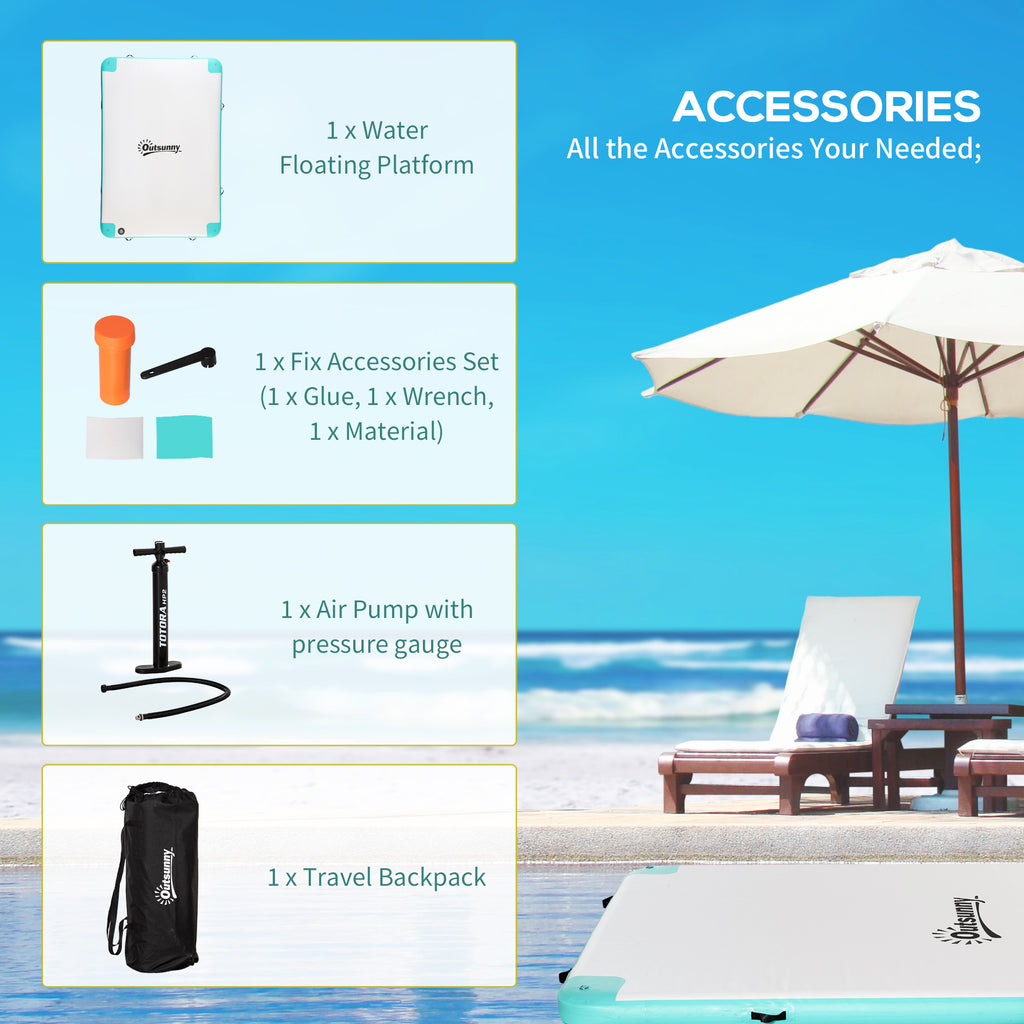 8' x 6' Water Floating Dock, Rafting Inflatable Island with Air Pump and Backpack for Pool, Beach, Ocean, Blue & Green