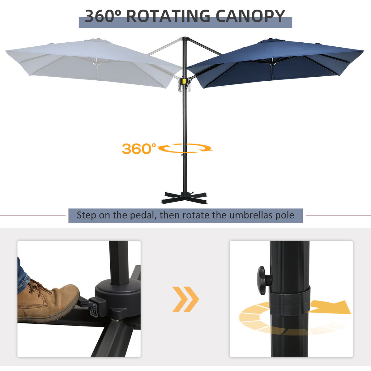 8' x 8' Square Patio Hanging Offset Umbrella with 360° Rotation, Aluminum Outdoor Cantilever Parasol with Crank & Tilt, Sun Canopy Shelter with Cross Base, Dark Blue