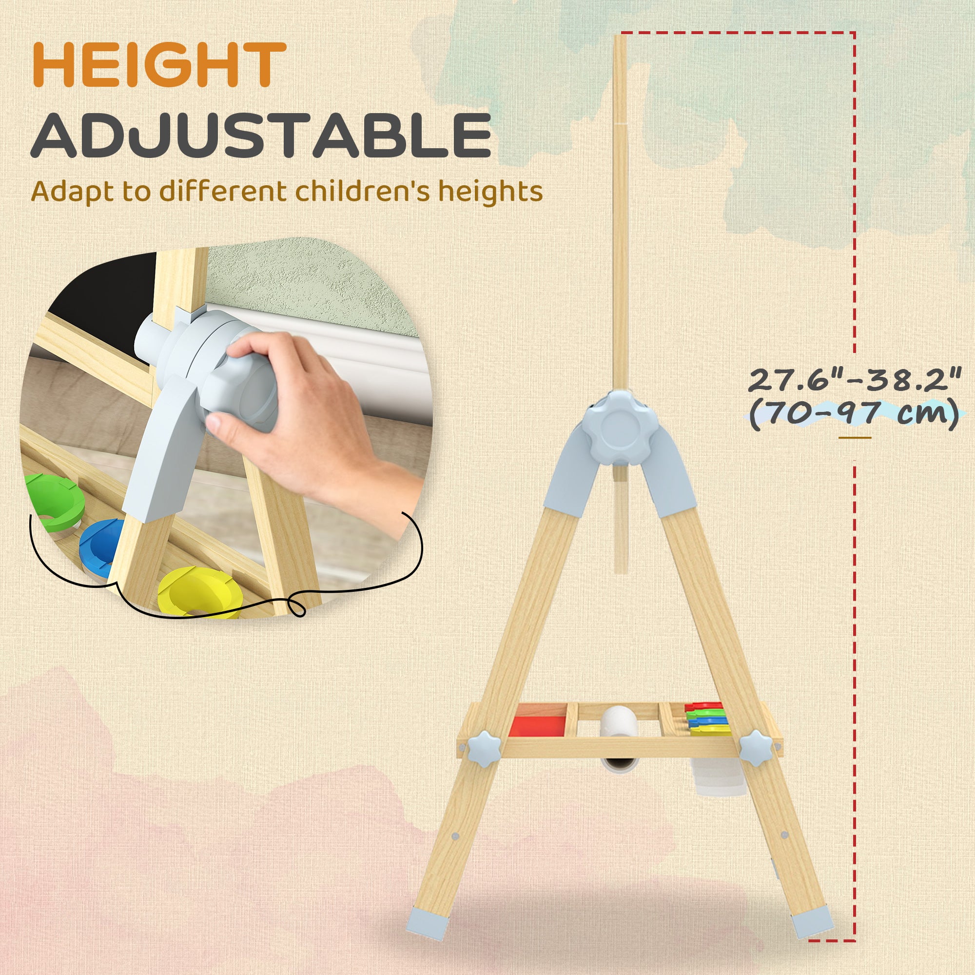 Qaba Wooden Art Easel, Double Sided Kids Easel with Height Adjustable Chalkboard and Magnetic Whiteboard, Natural