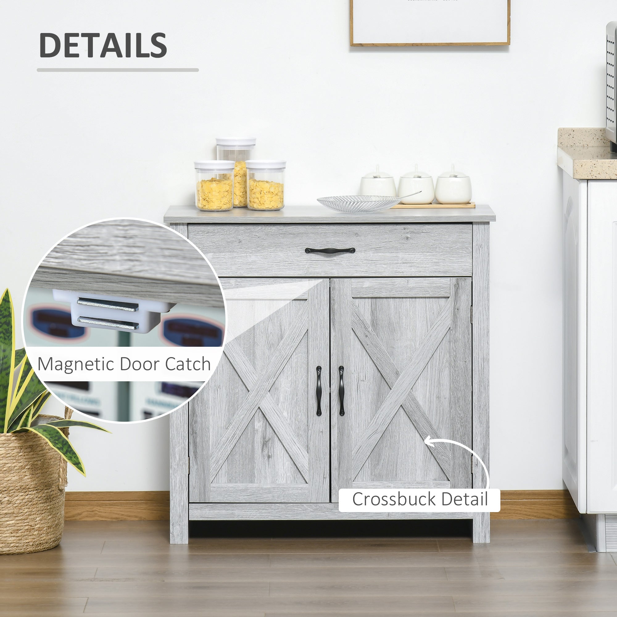 Farmhouse Sideboard Buffet Cabinet, Storage Cabinet with Barn Doors, Grey Grain