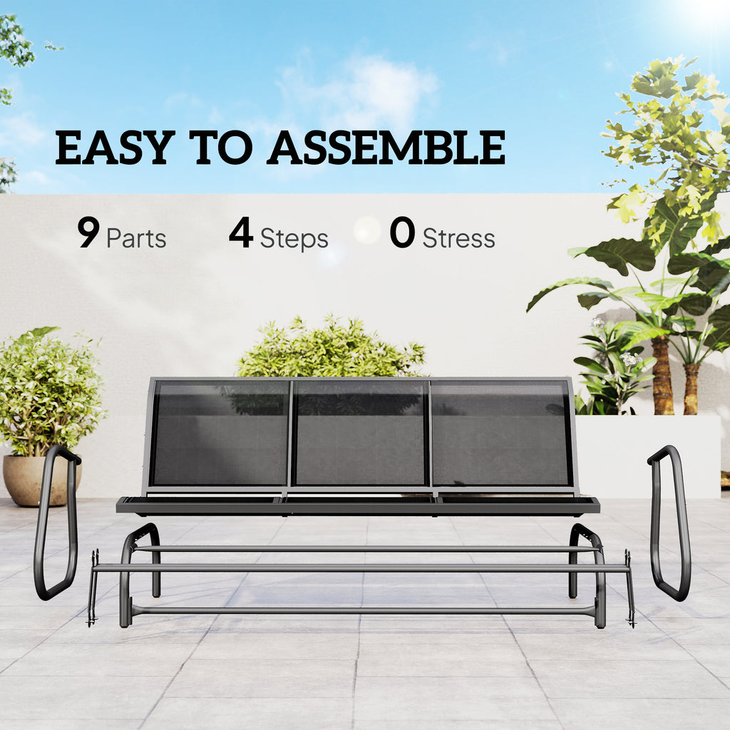 3-Seat Outdoor Glider Chair, Patio Rocking Chair, Steel Frame, Sling Fabric Seat for Garden, Backyard, Lawn, Black