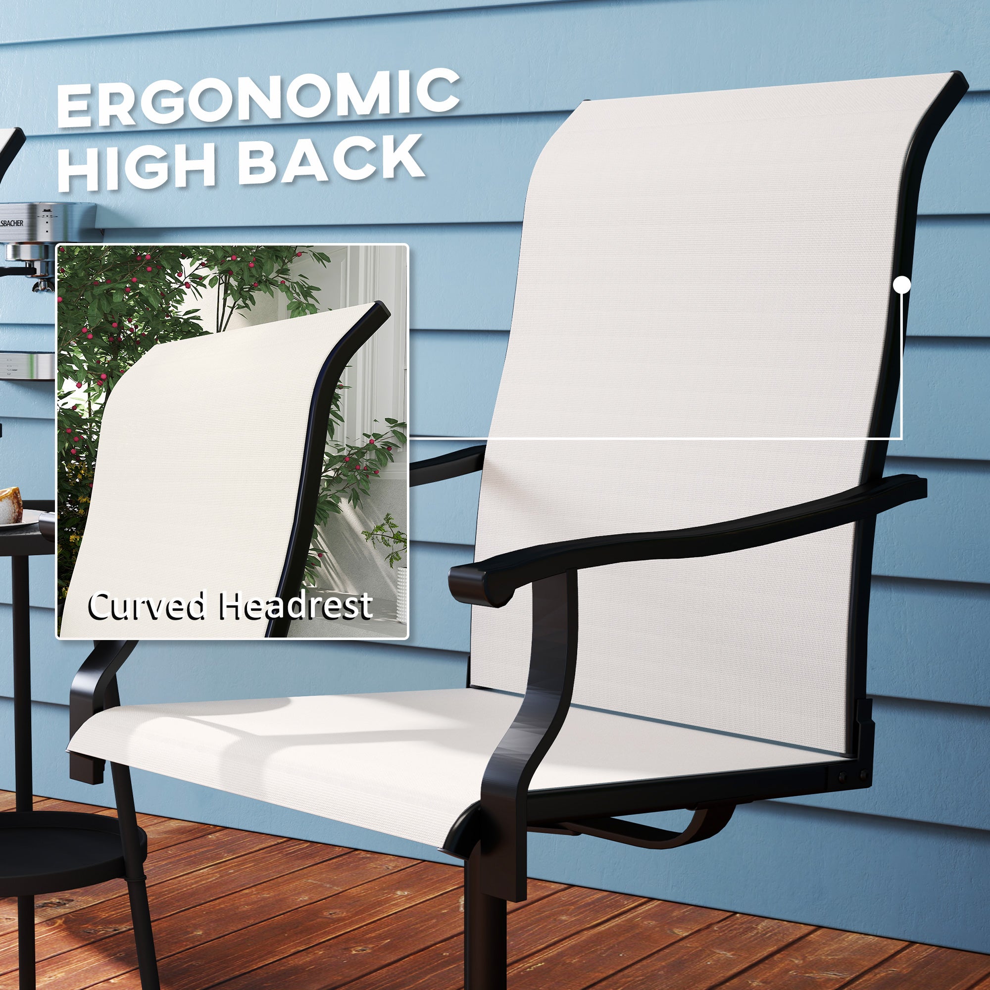 Outdoor Swivel Dining Chairs Set of 2, High Back Swivel Chairs with All Weather Mesh for Deck, Backyard, Poolside, Grey
