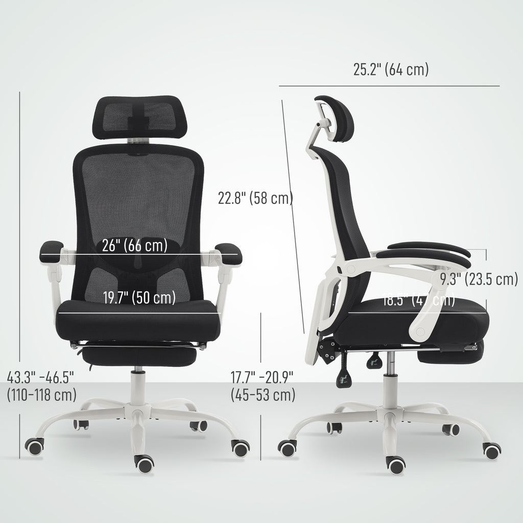 Ergonomic Office Chair, Mesh Reclining Desk Chair with Adjustable Lumbar Support, Headrest, Grey