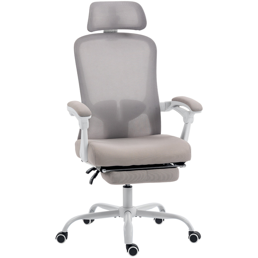 Ergonomic Office Chair, Mesh Reclining Desk Chair with Adjustable Lumbar Support, Headrest, Grey