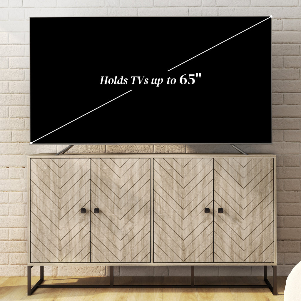 Sideboard Buffet Cabinet with 2 Adjustable Shelves and Steel Base, TV Stand, Coffee Bar Cabinet for Living Room, Oak