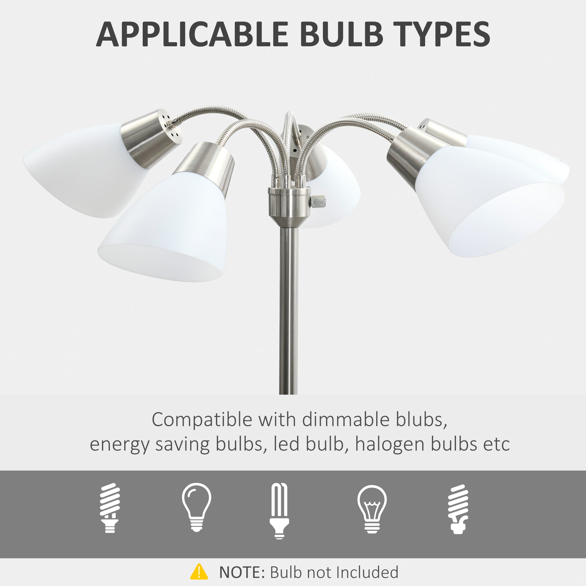Arc Tree Floor Lamp with 5 Adjustable Rotating Lights, Modern Standing Gooseneck Reading Light for Living Room Bedroom Office, Satin Nickel