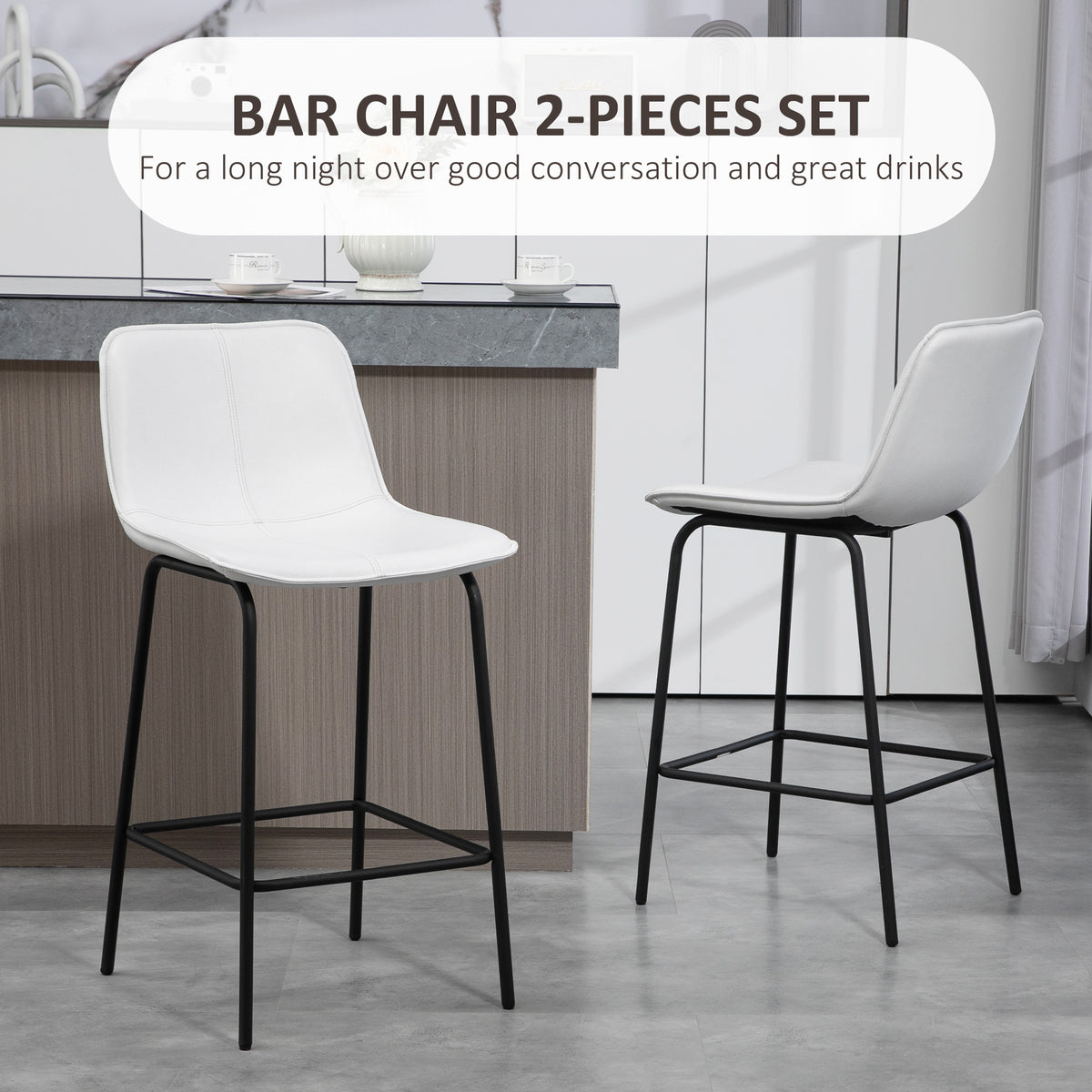Bar Stools Set of 2, Upholstered Counter Height Bar Chairs, Kitchen Stools with Steel Legs