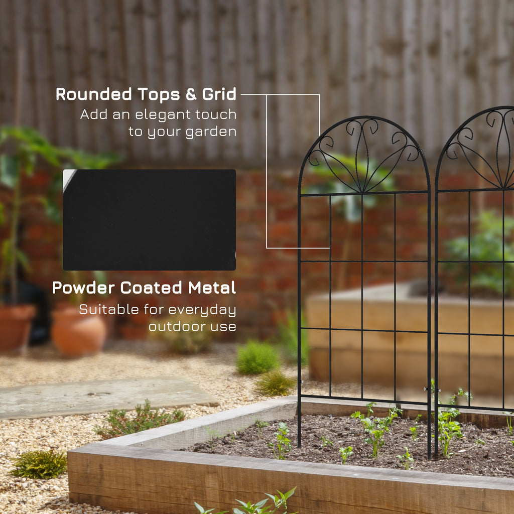 Metal Garden Trellis Pack of 2 for Climbing Plants, Arched Grid Trellis Panels, 20" x 60", Black