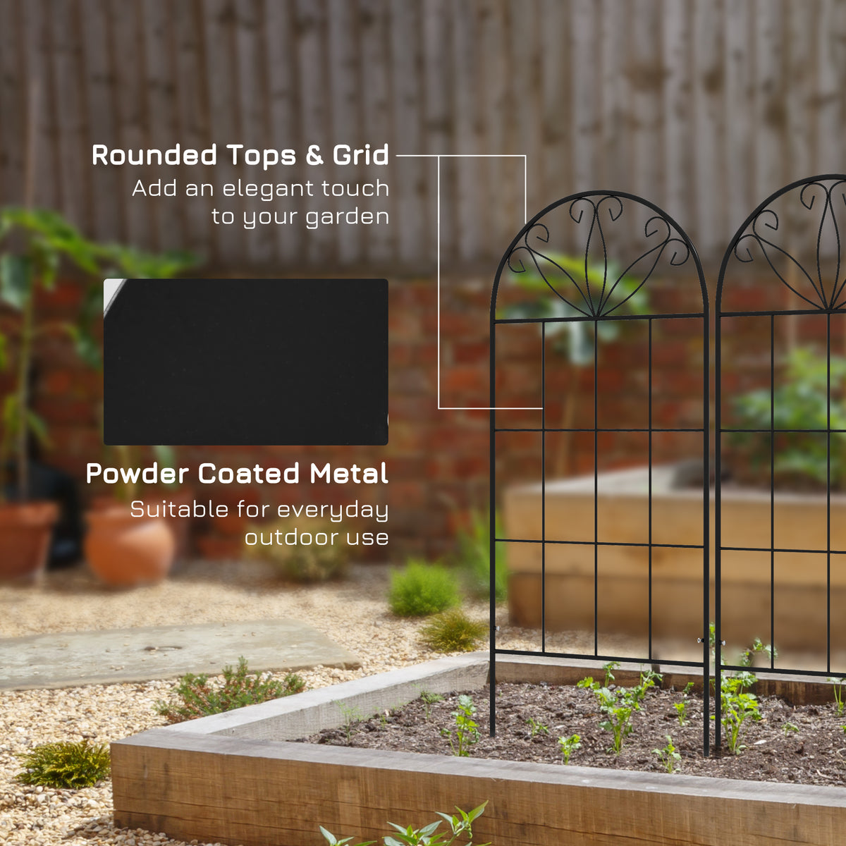 Metal Garden Trellis Pack of 2 for Climbing Plants, Arched Grid Trellis Panels, 20" x 60", Black