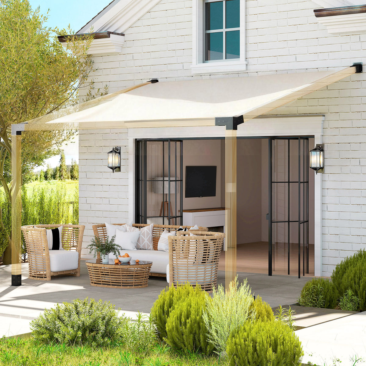 Pergola Kit, 15° Slanted Pergola Bracket Kit with 3-Way Brackets, Post Bases, Wall Mounts for 3.6" X 3.6" Lumber, Black