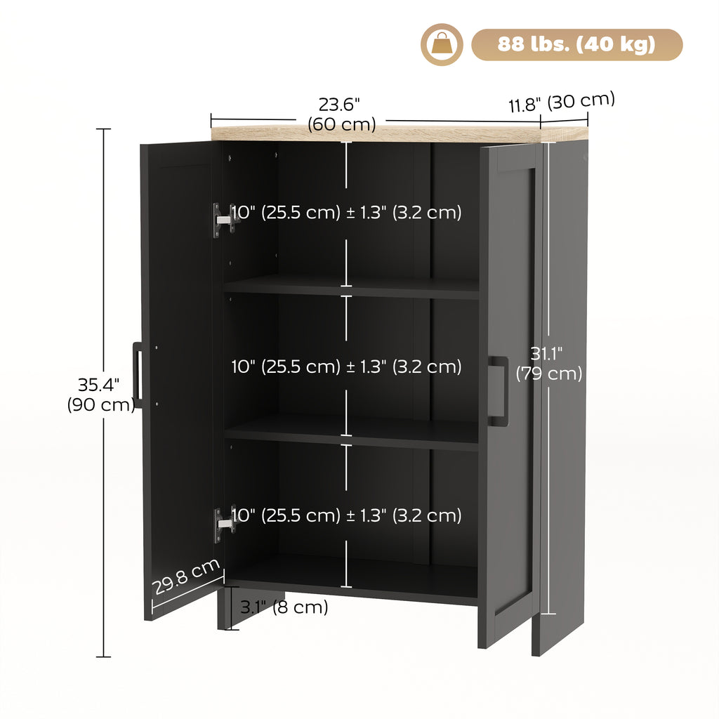 Modern Storage Cabinet with Doors and Adjustable Shelf for Kitchen, Living room, 23.6" x 11.8" x 35.4", White