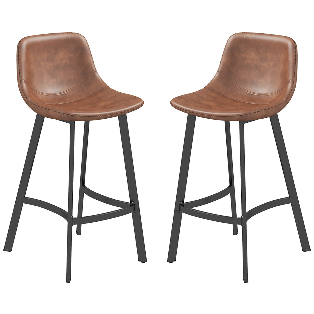 Counter Height Stools Set of 2, Upholstered Kitchen Stool with Back and Steel Legs