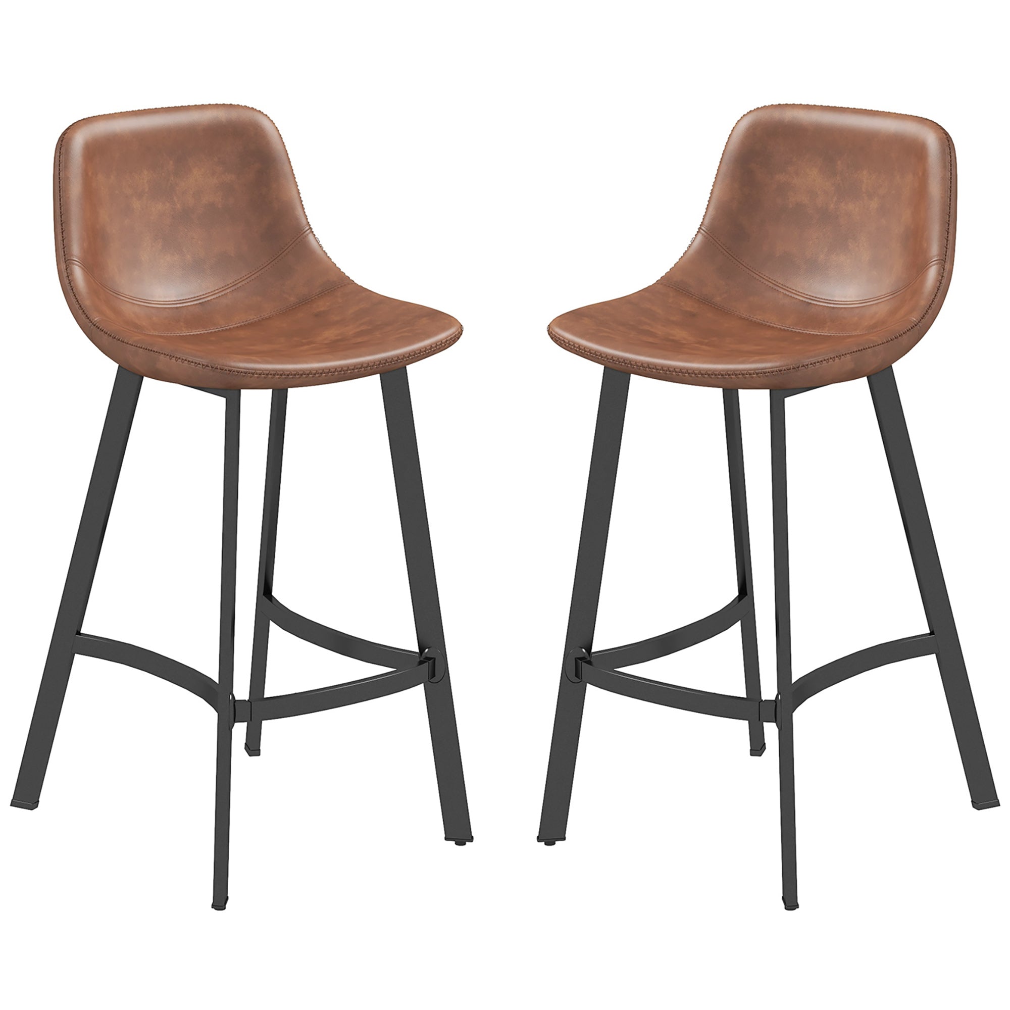 Counter Height Stools Set of 2, Upholstered Kitchen Stool with Back and Steel Legs