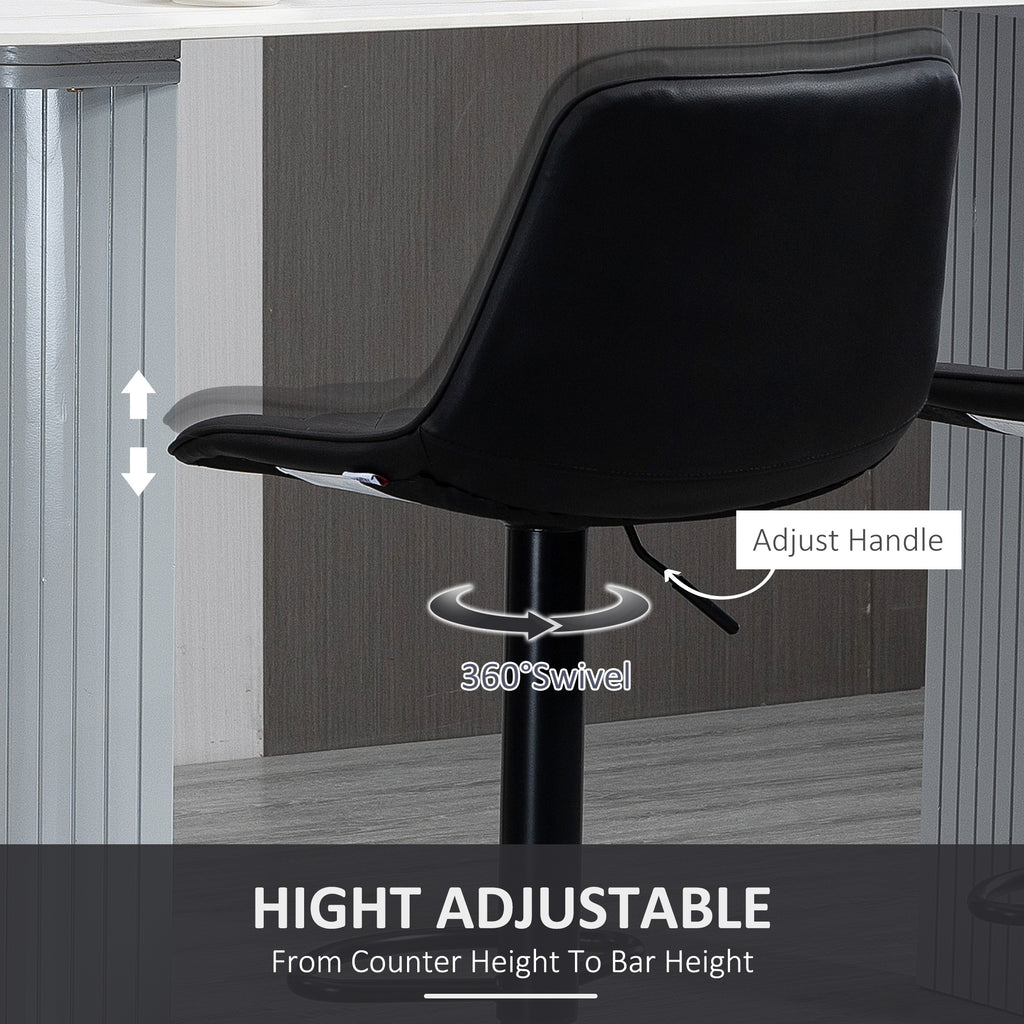 Bar Stools Set of 2, Swivel Counter Height Barstools with Back, Footrest, Adjustable Height, Black