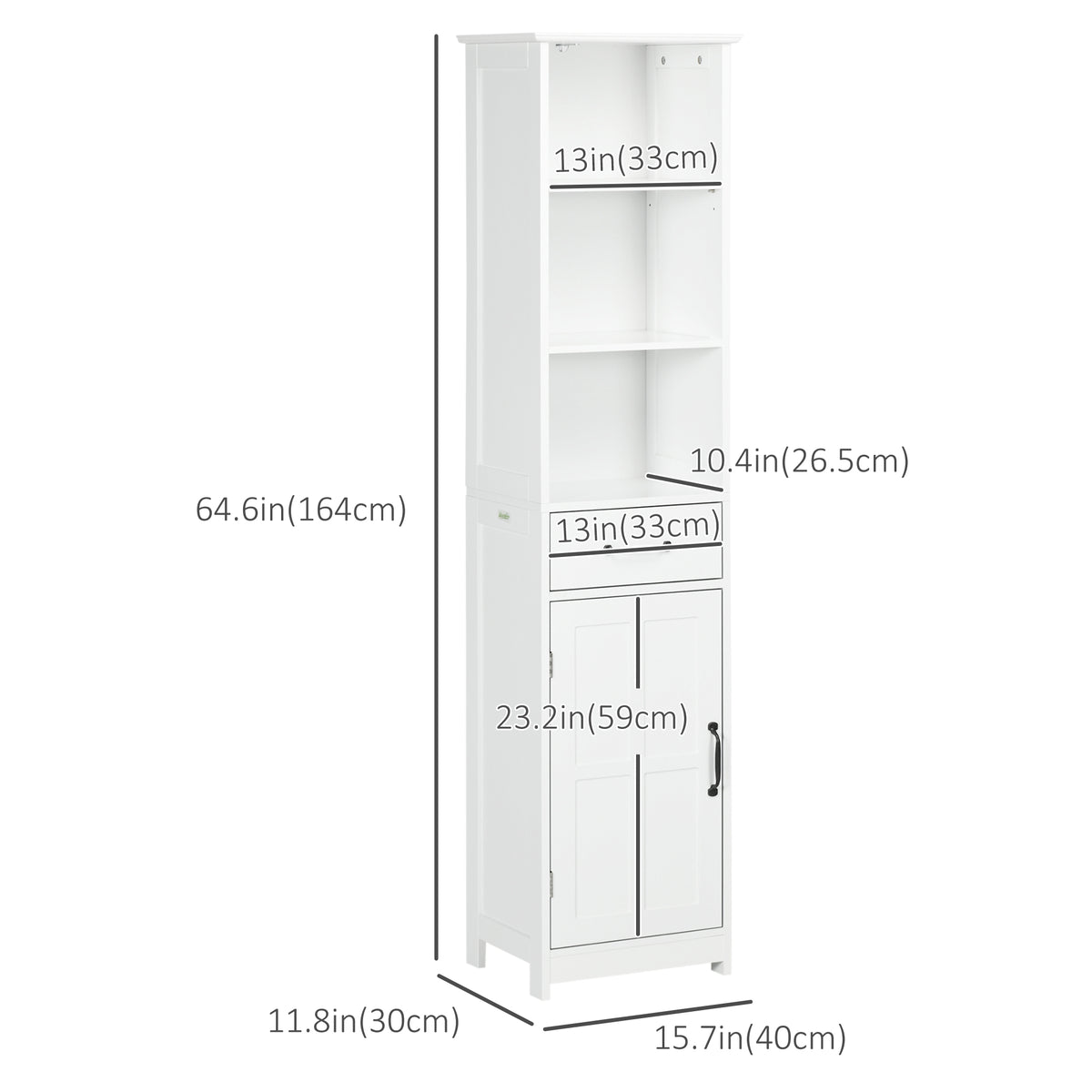 Modern Bathroom Cabinet, Narrow Bathroom Vanities with 3 Open Shelves, Drawer and Adjustable Shelf, White