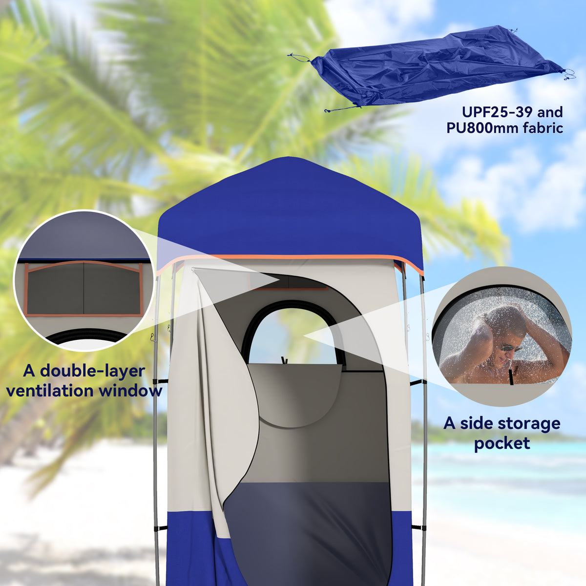 Camping Shower Tent, Portable Privacy Shelter with Solar Shower Bag, Removable Floor and Carrying Bag, Black