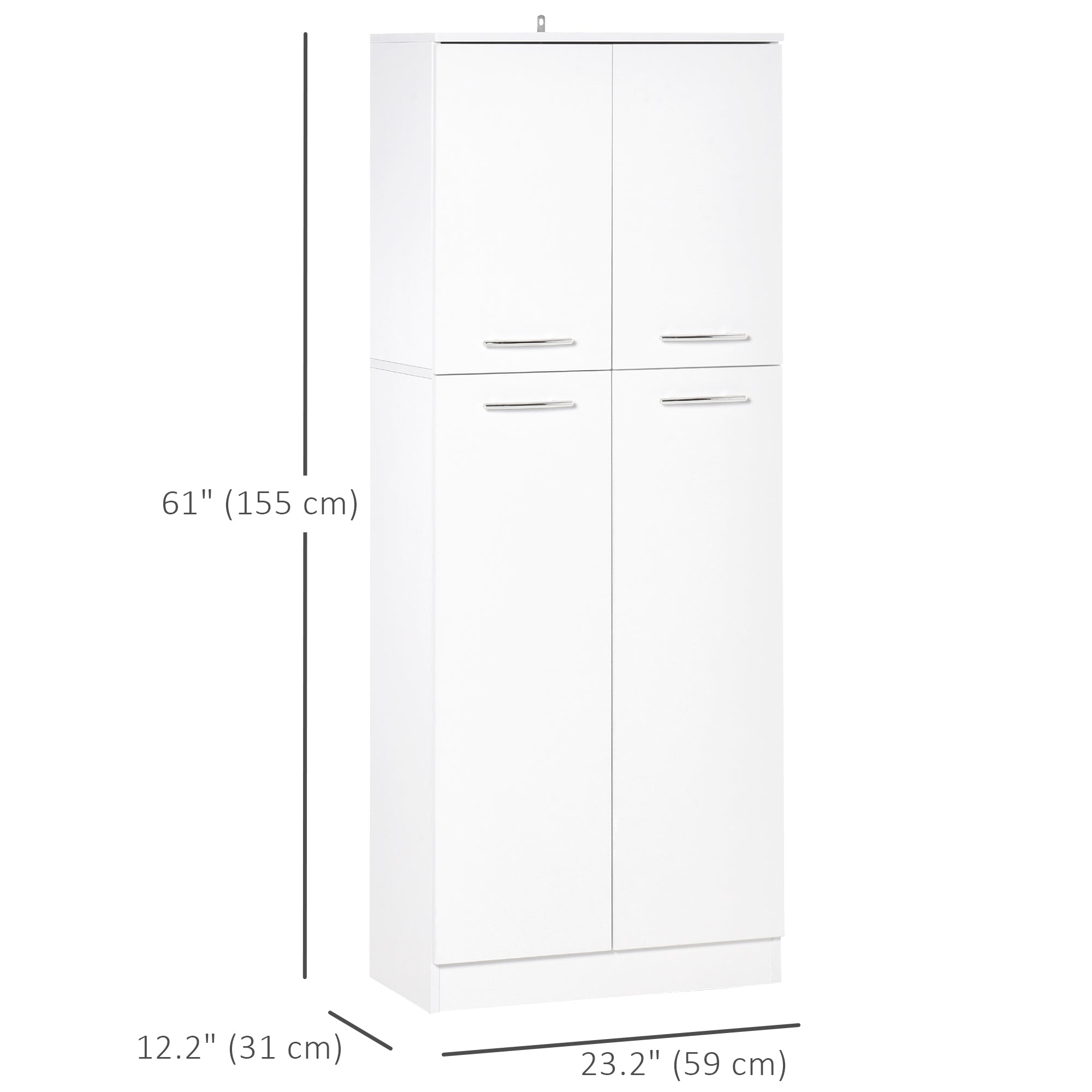 61" Pantry Cabinet, Kitchen Pantry Storage Cabinet with 2 Doors and Adjustable Shelves, Freestanding Storage Cabinet