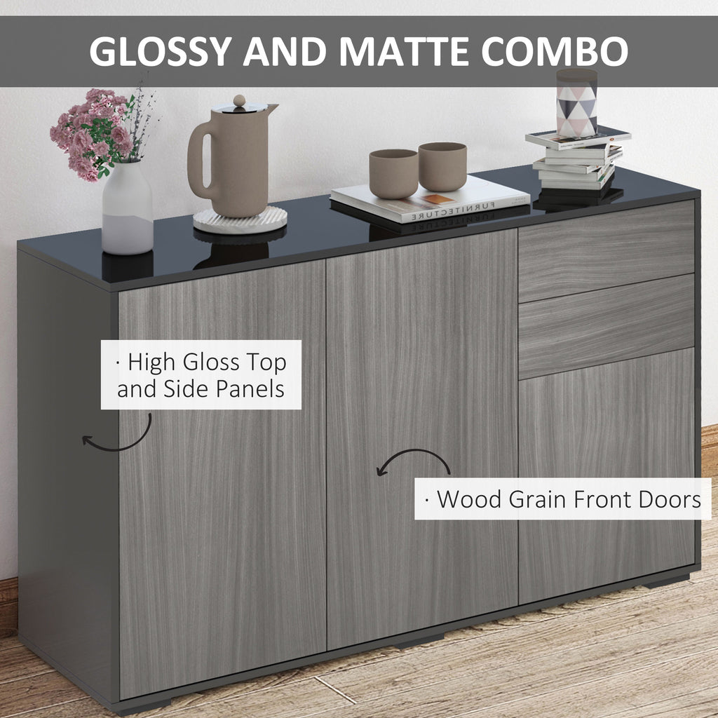 Kitchen Sideboard Storage Cabinet, Modern Coffee Bar with Push-Open Design and 2 Drawers for Living Room, Black