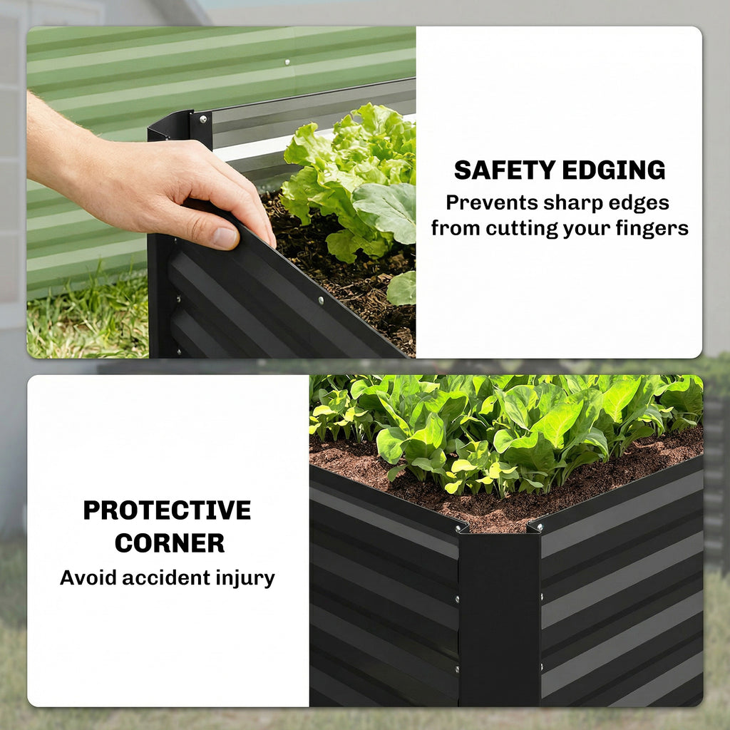 Set of 2 Galvanized Metal Planters for Outdoor Plants, 4' x 2' x 2' Raised Garden Bed, Black