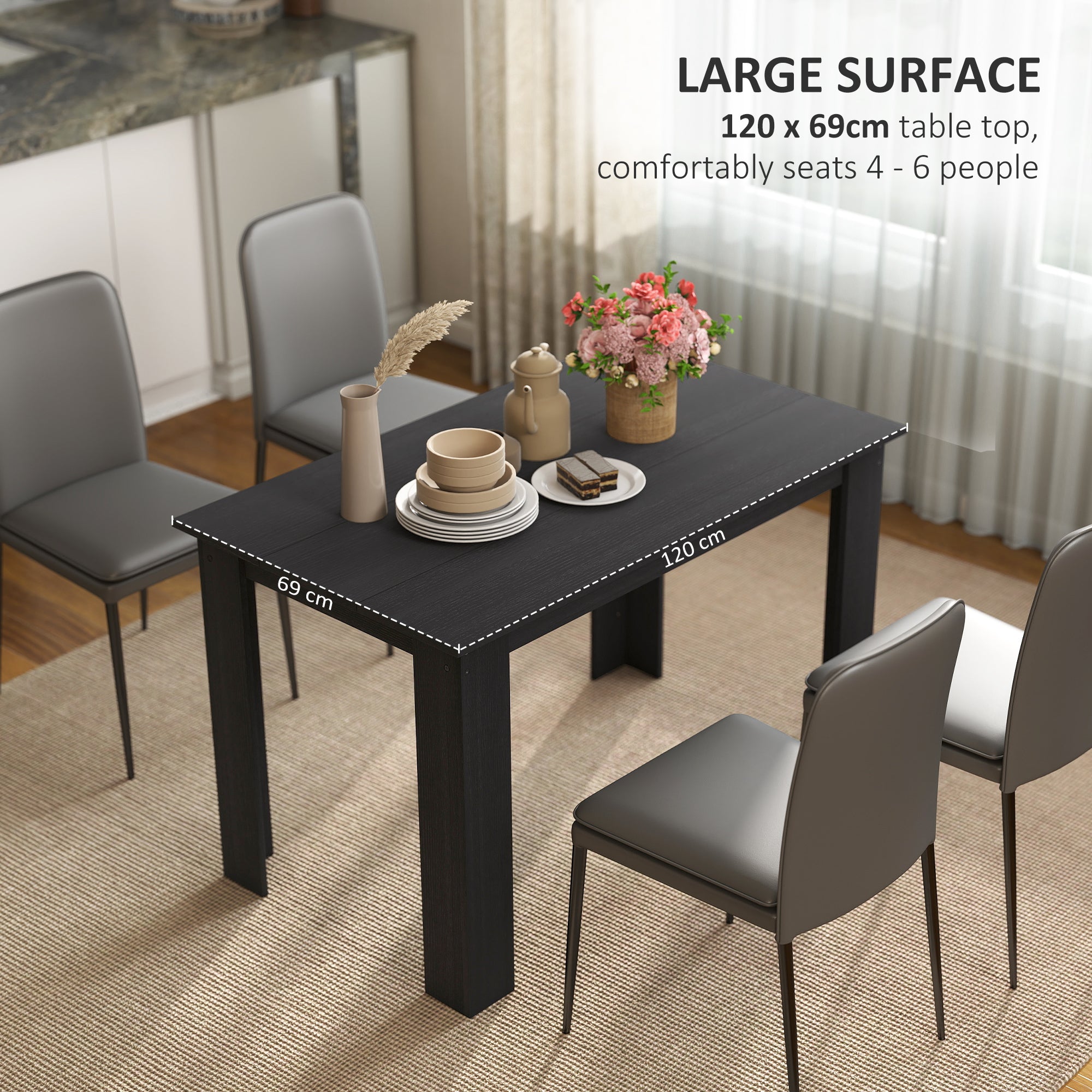 47" Kitchen Table for 4-6 People, Dining Table with Wood Effect for Dining Room, Oak