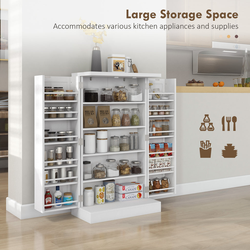 Freestanding Kitchen Pantry Storage Cabinet Kitchen Cabinet with 5-Tier Shelf 12 Spice Racks Adjustable Shelves White