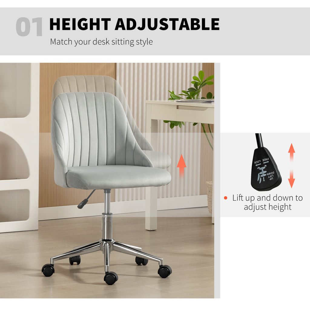 ንምቕባል ዝኸውን ቫኒቲ መንበር፣ ብቬልቬት ዝተሸፈነ ምቹእ ቢሮ መንበር ምስ ተቃላዒ ቁመት፣ ንመኝታ ክፍሊ፣ ንህይወት ክፍሊ ዝኸውን ዝምልልል ዊልስ፣ ግራጫ