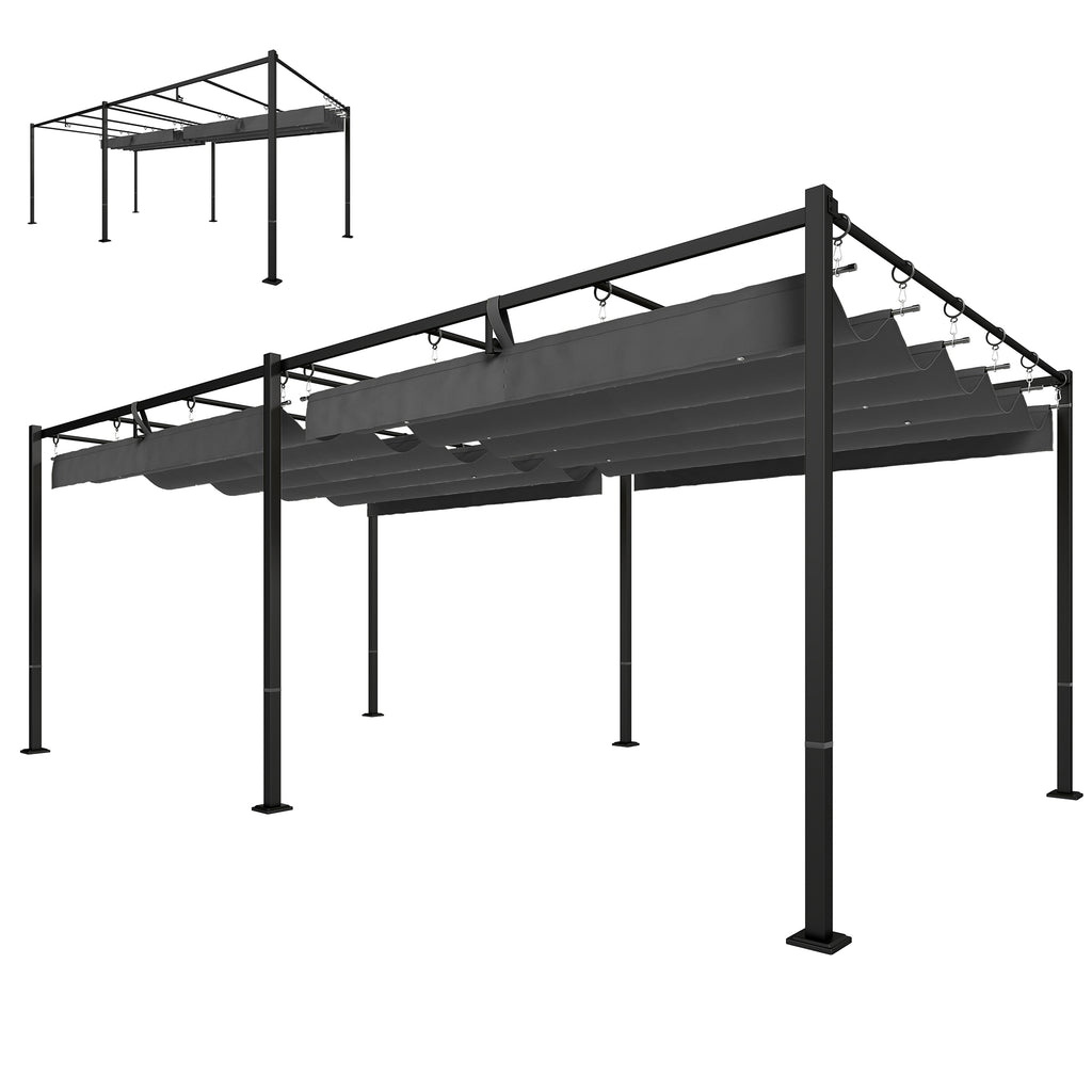 19' x 10' ፐርጎላ ምስ ዳግም ዝስሕብ ሽፋን፣ ፓትዮ ፐርጎላ ምስ ጸሓይ ጽላል መከላኸሊ፣ UV50+፣ ንፓትዮ፣ ኣትክልቲ፣ ጸሊም ግራጫ