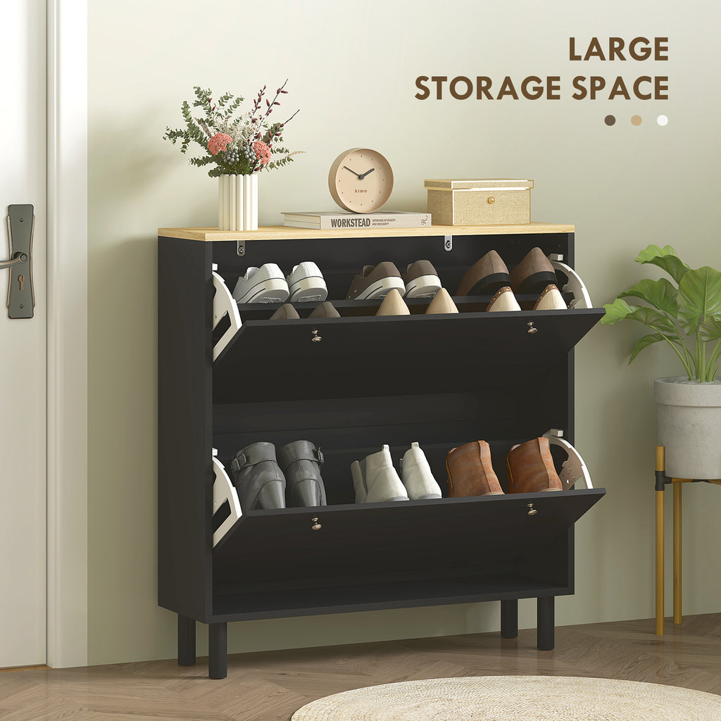 2 Drawers Shoe Storage Cabinet with Adjustable Shelves for 16 Pairs of Shoes, White