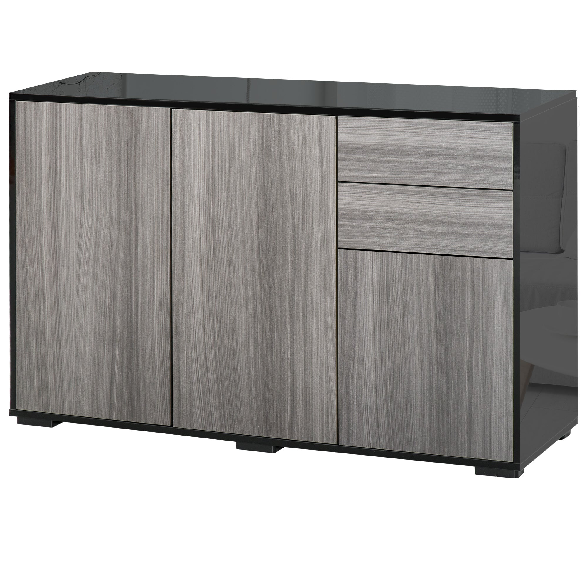 Kitchen Sideboard Storage Cabinet, Modern Coffee Bar with Push-Open Design and 2 Drawers for Living Room, Black