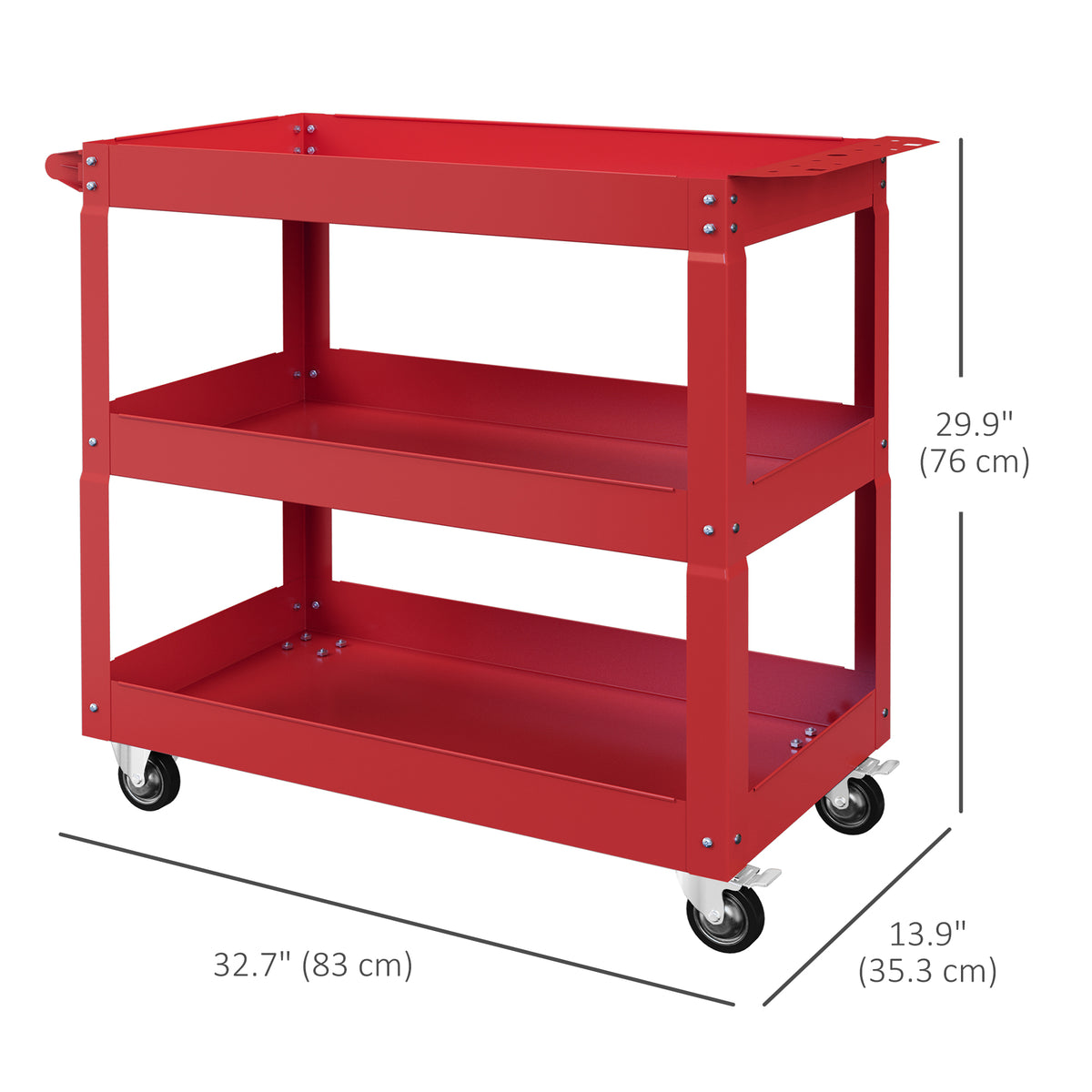 3 Tier Rolling Tool Cart with Wheels, 330 LBS Capacity Heavy Duty Utility Cart, Mobile Service Cart for Garage, Black