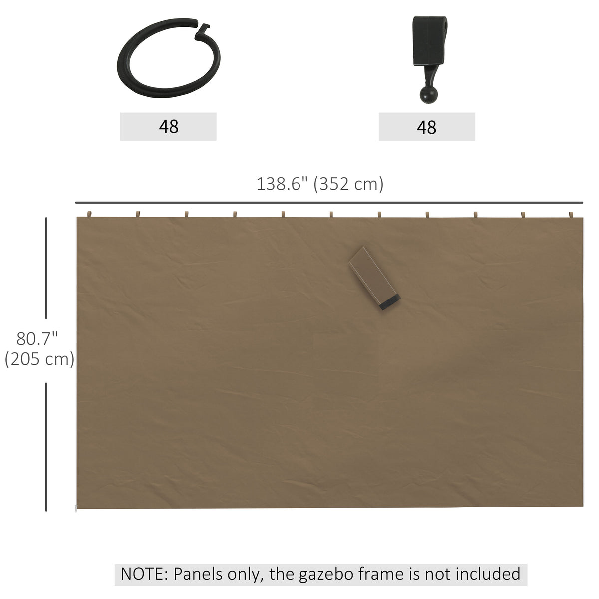 Gazebo Curtains, 10' x 12' Universal Replacement Privacy Curtain, 4-Panels Sidewall with Hooks/C-Rings, Dark Grey