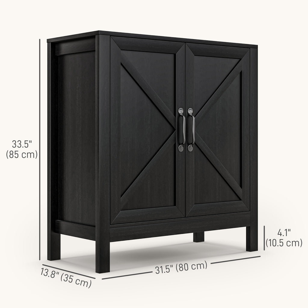 Sideboard Buffet, Kitchen Storage Cabinet with Barn Door and Adjustable Shelves, Storage Pantry, Black Oak