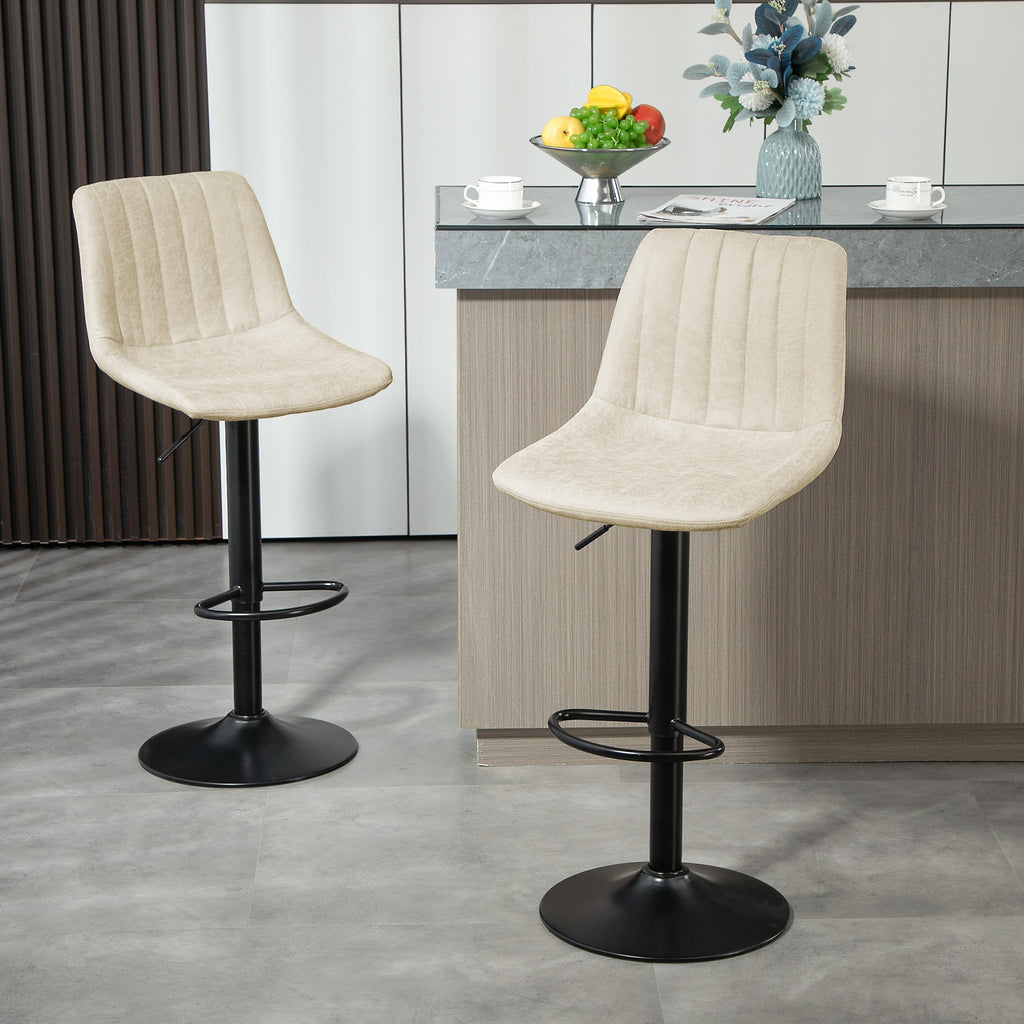 Counter Height Bar Stools Set of 2, Adjustable Height Bar Chairs with Swivel Seat, Leathaire Upholstery