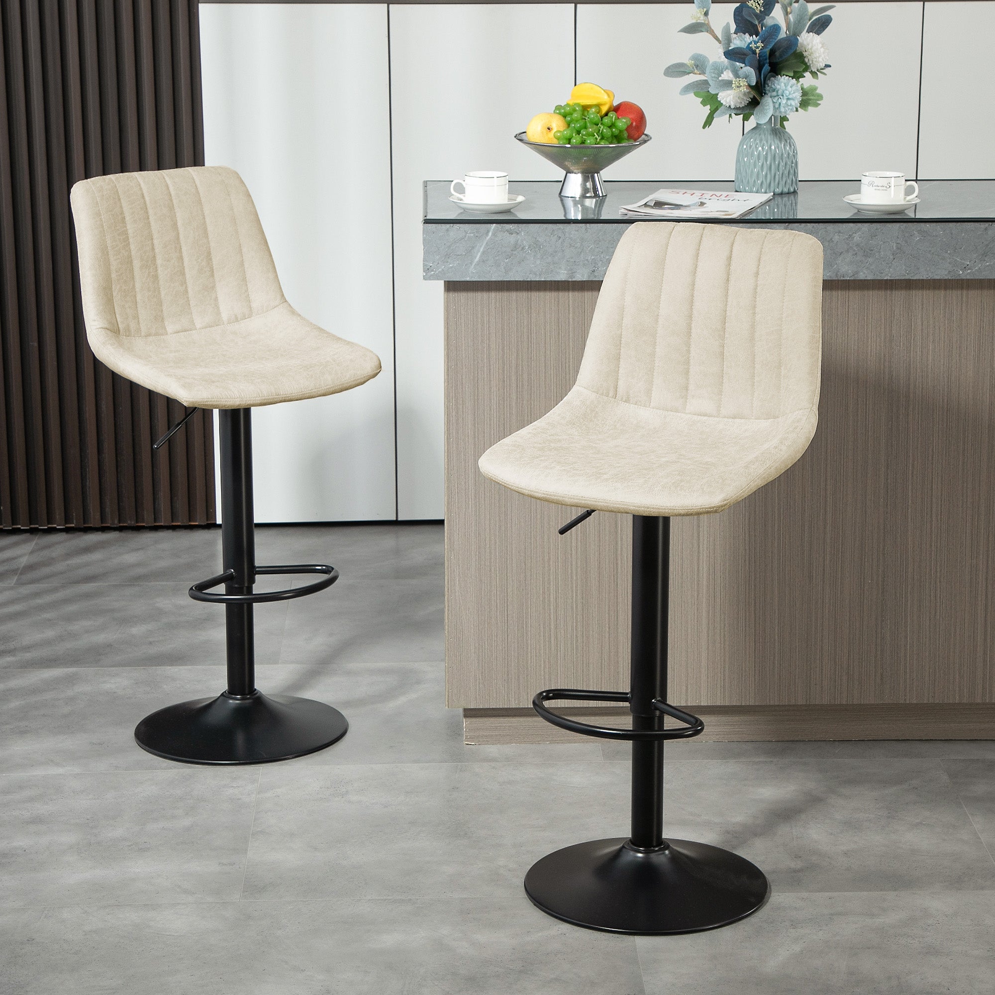 Counter Height Bar Stools Set of 2, Adjustable Height Bar Chairs with Swivel Seat, Leathaire Upholstery