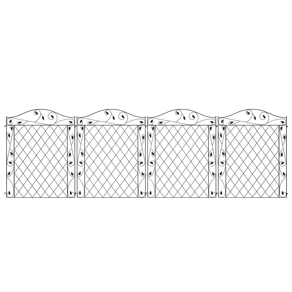 Outdoor Metal Garden Fence Panels, Border Edging for Yard, Patio, 4 Pack, Wavey Vines