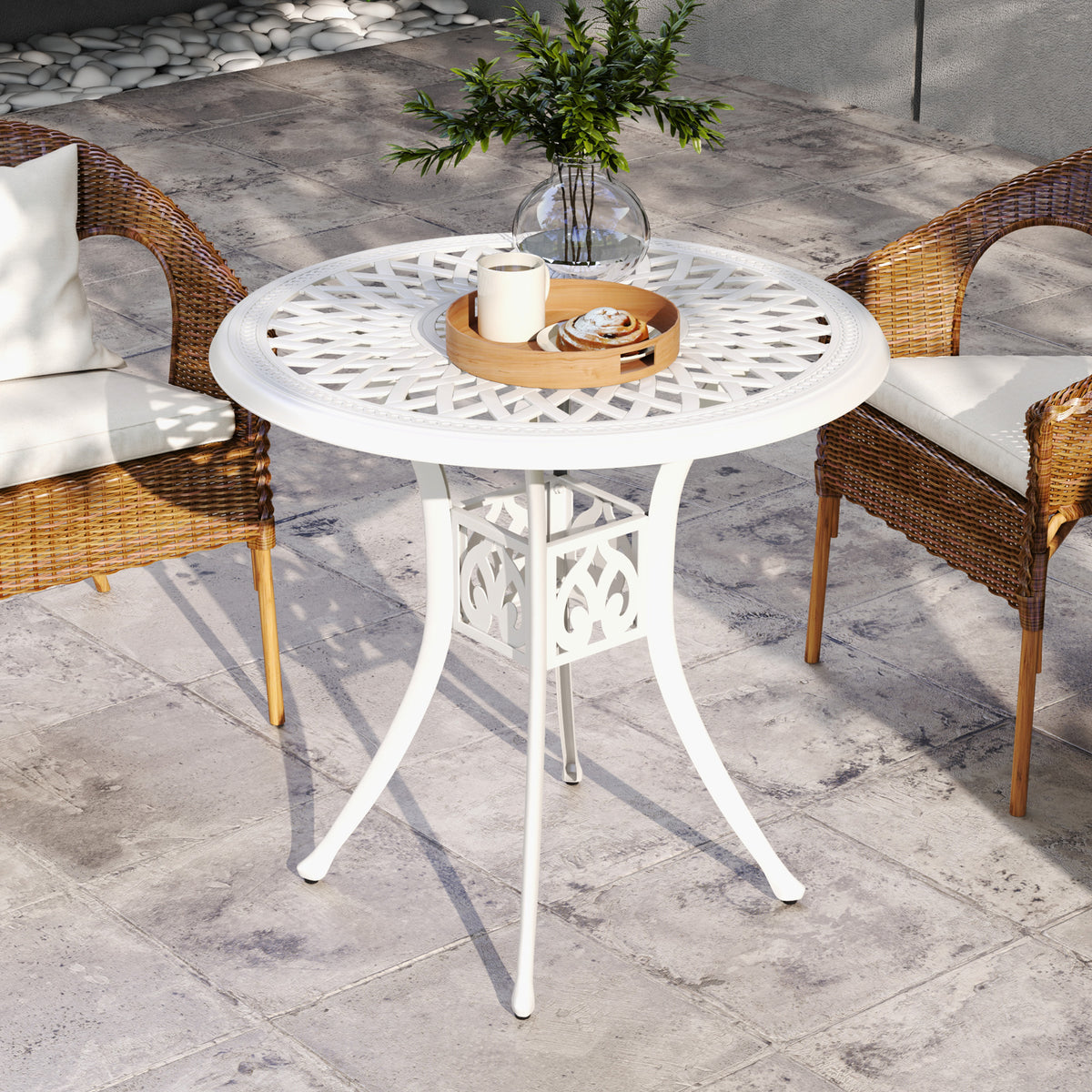 30-inch Round Patio Dining Table with Umbrella Hole Cast Aluminium Outdoor Bistro Table, Black