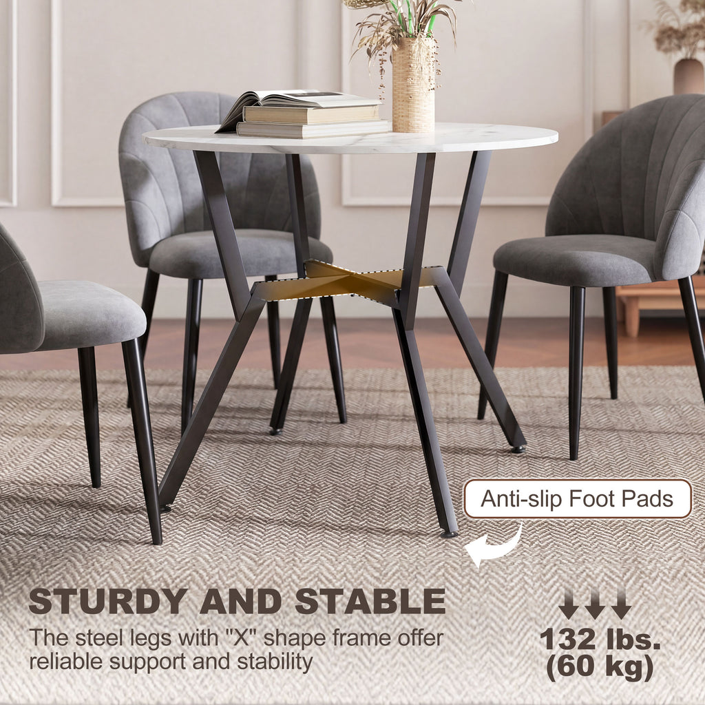 35" Round Dining Table, Modern Dining Room Table with Steel Frame, Space Saving Small Kitchen Table, White Marble