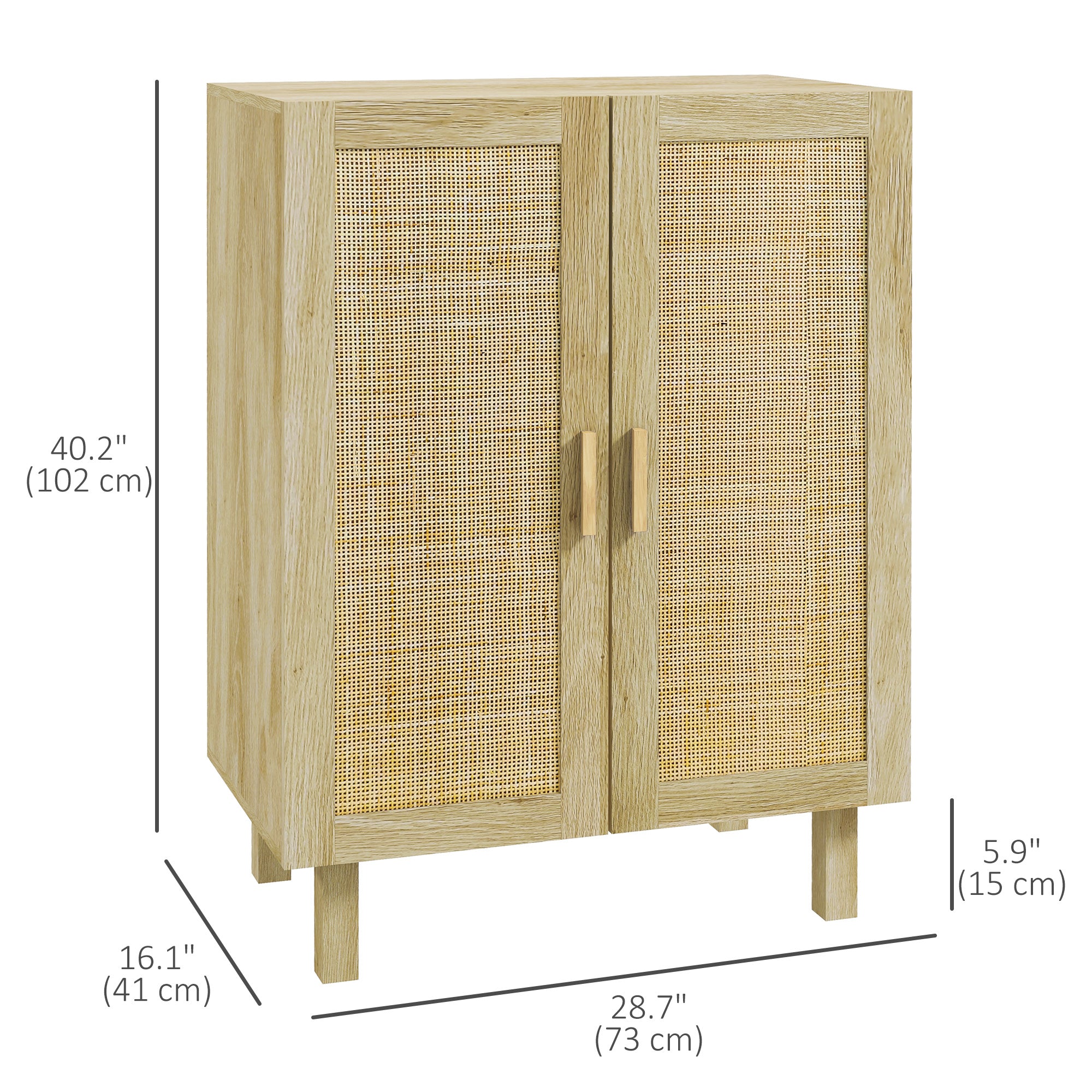 Boho Sideboard, Buffet Cabinet with Storage, Accent Cabinet with 2 Rattan Doors and Adjustable Shelves, Natural