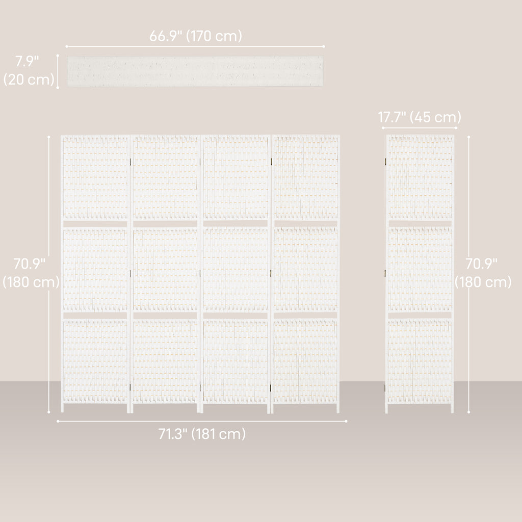 4 Panel Room Divider with Shelves, 6 FT Freestanding Folding Privacy Screen, Partition Wall Divider for Bedroom, White